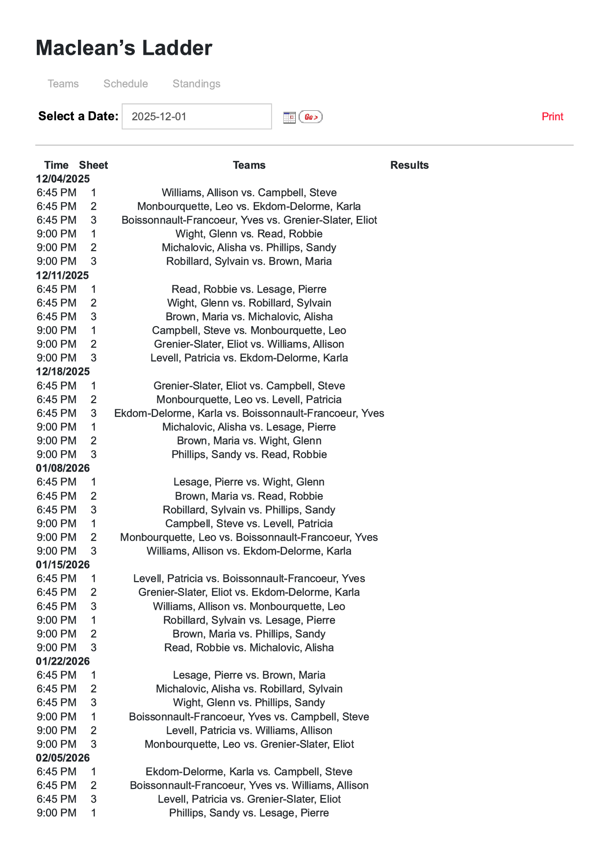 Schedules round 2